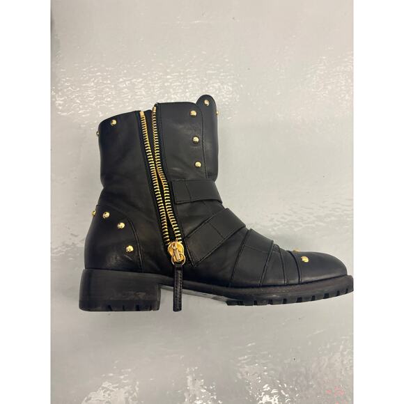 Giuseppe Zanotti Blk Leather Studded Moto Ankle Boots Women’s 6 IT36 Buckle Zip - Picture 5 of 16